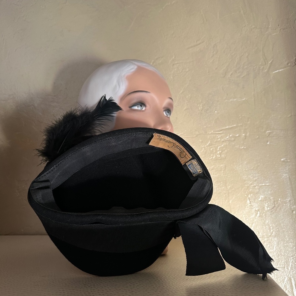 FABULOUS 1930s' BLACK FELT "COSSACK" STYLE HAT WITH STUDS & FEATHERS - Picture 12 of 15
